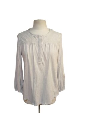 Lucky Brand Cream Crochet Yoke Peasant Blouse